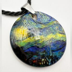 Dyadema Italy Murano Necklace 925 Sterling Silver Black Rope Cord Jewelry